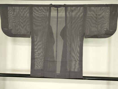 平和屋着物▽道行コート　スリーシーズン　春夏秋　塵除け　格子文　紫鼠色　正絹　逸品　DABH6269az