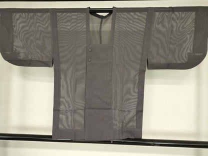 平和屋着物▽道行コート　スリーシーズン　春夏秋　塵除け　格子文　紫鼠色　正絹　逸品　DABH6269az
