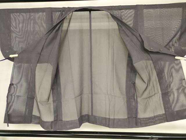 平和屋着物▽道行コート　スリーシーズン　春夏秋　塵除け　格子文　紫鼠色　正絹　逸品　DABH6269az