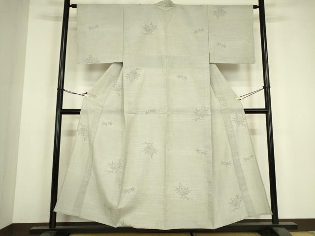 平和屋着物▽上質な紬　単衣　草葉文　80亀甲　正絹　逸品　DABH6271az
