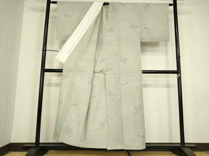 平和屋着物▽上質な紬　単衣　草葉文　80亀甲　正絹　逸品　DABH6271az