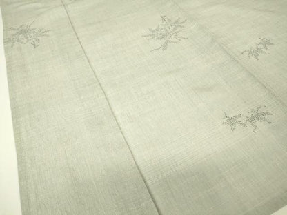 平和屋着物▽上質な紬　単衣　草葉文　80亀甲　正絹　逸品　DABH6271az