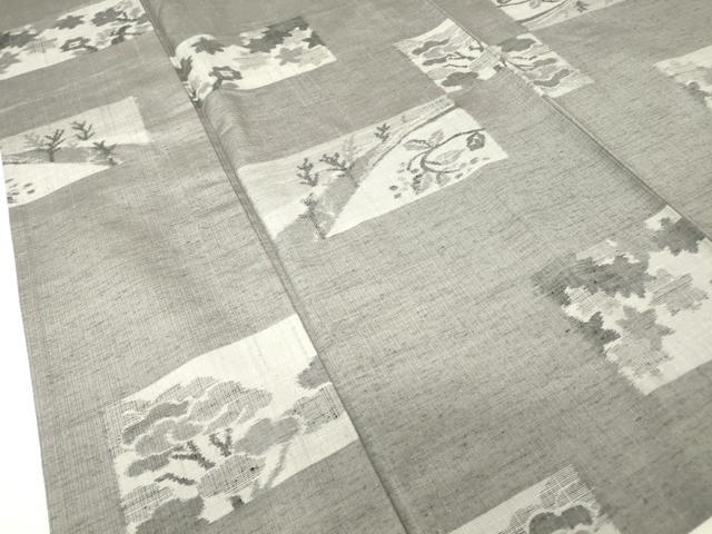 平和屋着物▽上質な紬　単衣　色紙風景花文　正絹　逸品　DABH6272az