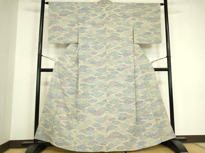 平和屋着物▽本塩沢　単衣　霞文　正絹　逸品　DABH6273az