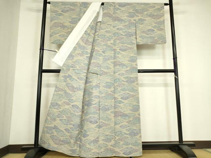 平和屋着物▽本塩沢　単衣　霞文　正絹　逸品　DABH6273az