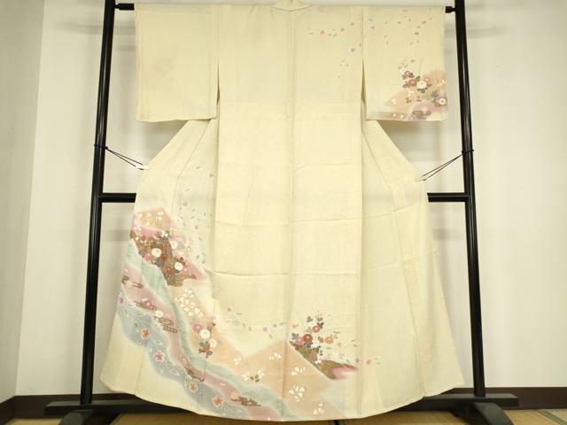 平和屋着物▽訪問着　単衣　草花文　暈し染め　金彩　正絹　逸品　未使用　DABH6276az