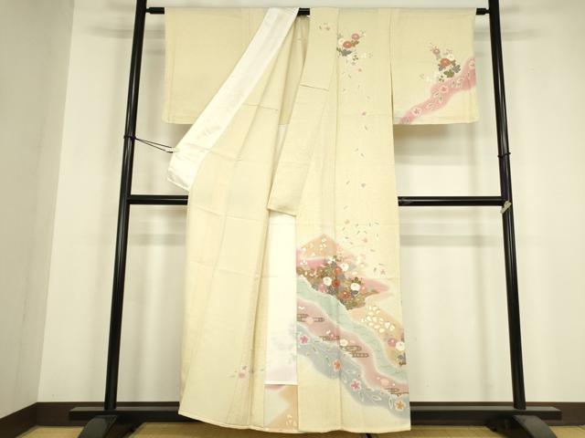 平和屋着物▽訪問着　単衣　草花文　暈し染め　金彩　正絹　逸品　未使用　DABH6276az