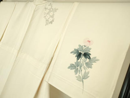 平和屋着物▽訪問着　単衣　牡丹文　手描き　正絹　逸品　DABH6277az