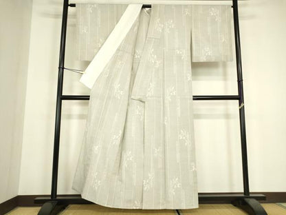 平和屋着物▽本塩沢　単衣　草花間道　110亀甲　正絹　逸品　DABH6278az