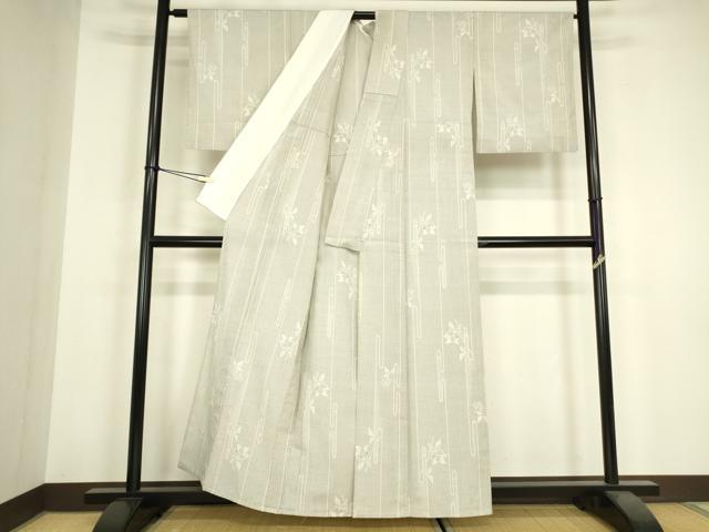 平和屋着物▽本塩沢　単衣　草花間道　110亀甲　正絹　逸品　DABH6278az