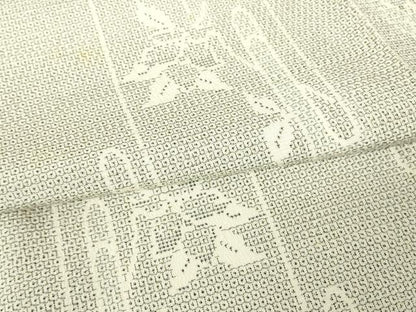 平和屋着物▽本塩沢　単衣　草花間道　110亀甲　正絹　逸品　DABH6278az