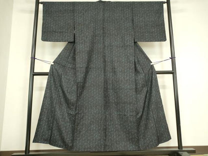 平和屋着物▽上質な紬　単衣　麻の葉文　正絹　逸品　DABH6281az