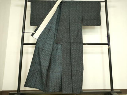 平和屋着物▽上質な紬　単衣　麻の葉文　正絹　逸品　DABH6281az