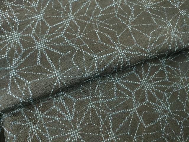 平和屋着物▽上質な紬　単衣　麻の葉文　正絹　逸品　DABH6281az