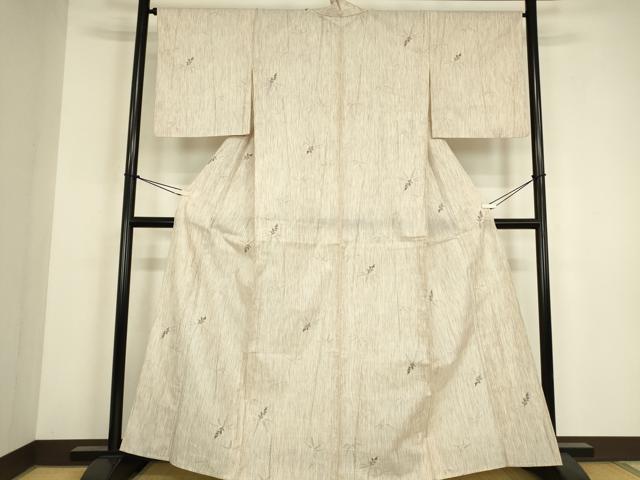 平和屋着物▽上質な紬　単衣　草花文　正絹　逸品　DABH6282az