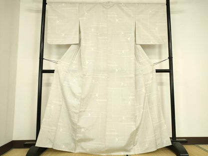 平和屋着物▽本塩沢　単衣　幾何学柄　110亀甲　正絹　逸品　DABH6283az