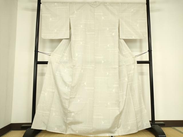 平和屋着物▽本塩沢　単衣　幾何学柄　110亀甲　正絹　逸品　DABH6283az