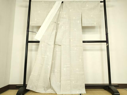 平和屋着物▽本塩沢　単衣　幾何学柄　110亀甲　正絹　逸品　DABH6283az
