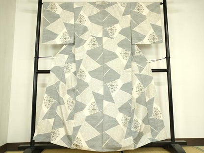 平和屋着物▽上質な紬　単衣　切嵌め花唐文　正絹　逸品　DABH6285az