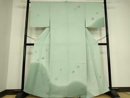 平和屋着物▽中国三大刺繍　相良刺繍　総刺繍　訪問着　単衣　貝桶花車文　暈し染め　正絹　逸品　DABH6286az