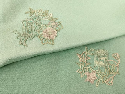 平和屋着物▽中国三大刺繍　相良刺繍　総刺繍　訪問着　単衣　貝桶花車文　暈し染め　正絹　逸品　DABH6286az