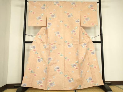 平和屋着物▽上質な紬　単衣　舞花文　正絹　逸品　DABH6288az