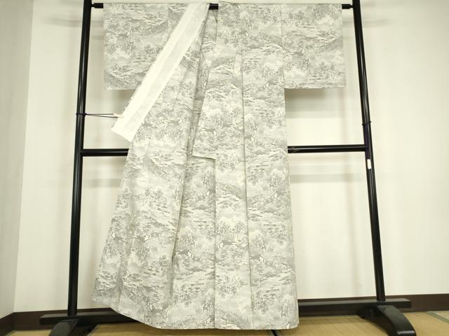 平和屋着物▽本場大島紬　白大島　単衣　風景樹林文　正絹　逸品　DABH6290az