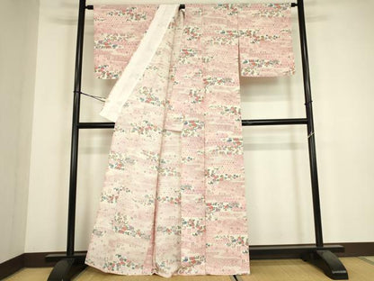平和屋着物▽上質な小紋　単衣　霞取花文　正絹　逸品　DABH6291az