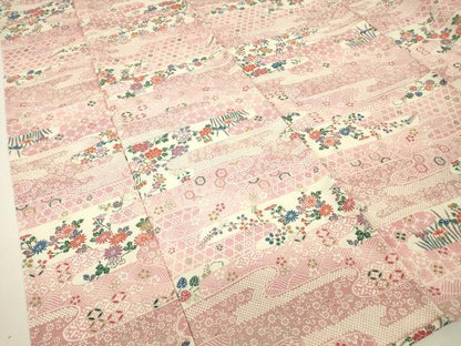 平和屋着物▽上質な小紋　単衣　霞取花文　正絹　逸品　DABH6291az