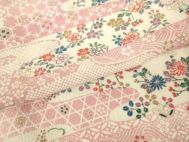 平和屋着物▽上質な小紋　単衣　霞取花文　正絹　逸品　DABH6291az