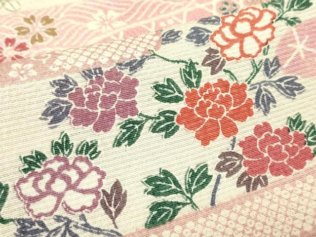 平和屋着物▽上質な小紋　単衣　霞取花文　正絹　逸品　DABH6291az