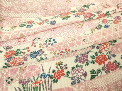 平和屋着物▽上質な小紋　単衣　霞取花文　正絹　逸品　DABH6291az