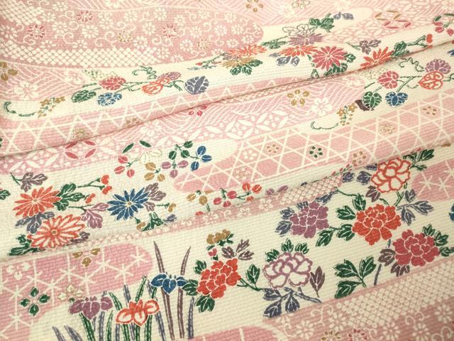 平和屋着物▽上質な小紋　単衣　霞取花文　正絹　逸品　DABH6291az