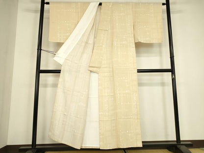 平和屋着物▽上質な小紋　単衣　舞桜格子文　正絹　逸品　未使用　DABH6292az