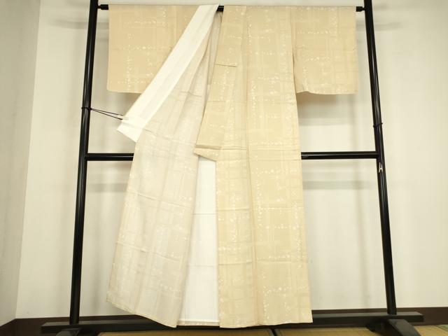 平和屋着物▽上質な小紋　単衣　舞桜格子文　正絹　逸品　未使用　DABH6292az