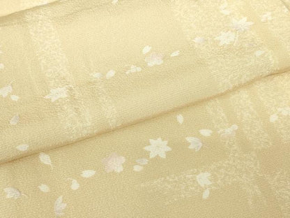 平和屋着物▽上質な小紋　単衣　舞桜格子文　正絹　逸品　未使用　DABH6292az