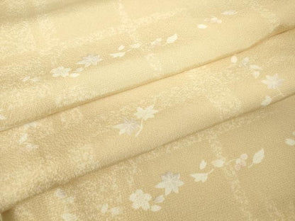 平和屋着物▽上質な小紋　単衣　舞桜格子文　正絹　逸品　未使用　DABH6292az