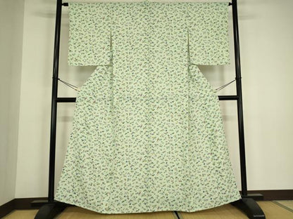 平和屋着物▽上質な小紋　単衣　菊唐草文　正絹　逸品　DABH6293az