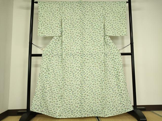 平和屋着物▽上質な小紋　単衣　菊唐草文　正絹　逸品　DABH6293az