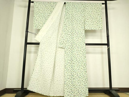 平和屋着物▽上質な小紋　単衣　菊唐草文　正絹　逸品　DABH6293az