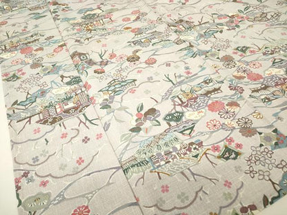 平和屋着物▽上質な小紋　単衣　型染め　風景花文　正絹　逸品　DABH6295az