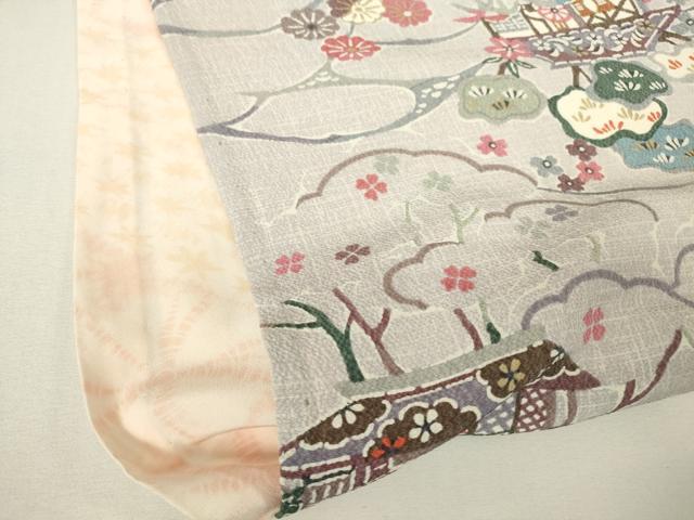 平和屋着物▽上質な小紋　単衣　型染め　風景花文　正絹　逸品　DABH6295az