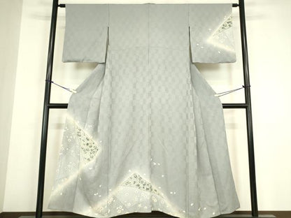 平和屋着物▽訪問着　単衣　舞桜文　暈し染め　金彩　正絹　逸品　DABH6304az