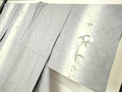 平和屋着物▽訪問着　単衣　草花文　手描き　暈し染め　正絹　逸品　DABH6308az