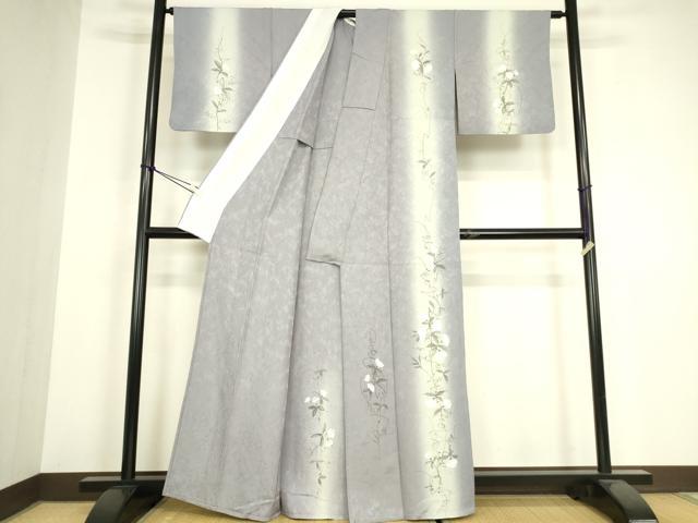 平和屋着物▽訪問着　単衣　草花文　手描き　暈し染め　正絹　逸品　DABH6308az