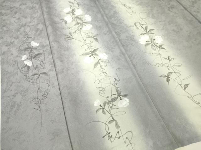 平和屋着物▽訪問着　単衣　草花文　手描き　暈し染め　正絹　逸品　DABH6308az