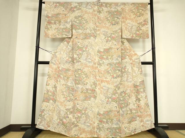 平和屋着物▽上質な小紋　単衣　流水籬花文　正絹　逸品　DABH6314az