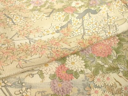 平和屋着物▽上質な小紋　単衣　流水籬花文　正絹　逸品　DABH6314az