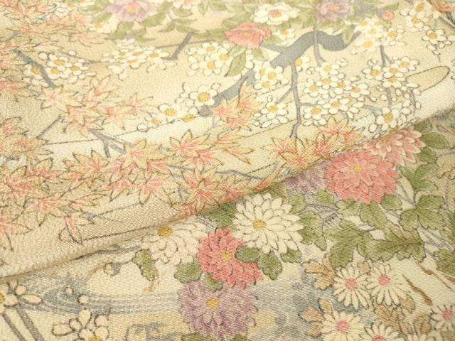 平和屋着物▽上質な小紋　単衣　流水籬花文　正絹　逸品　DABH6314az