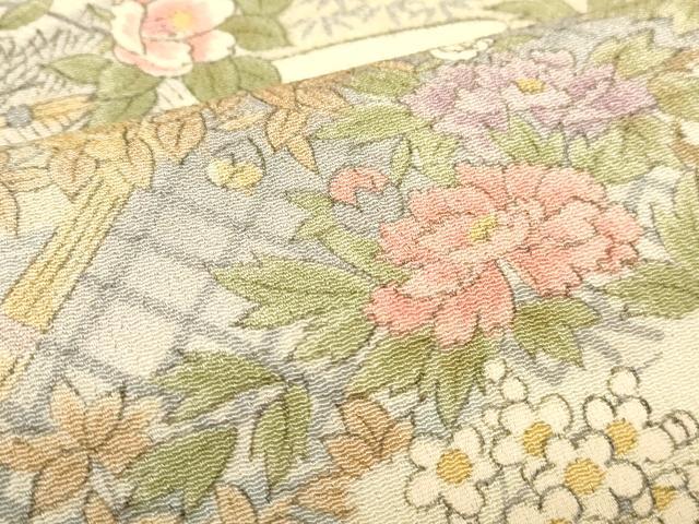 平和屋着物▽上質な小紋　単衣　流水籬花文　正絹　逸品　DABH6314az